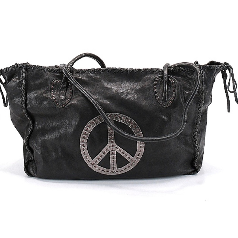 Carla Mancini black leather Peace tote.